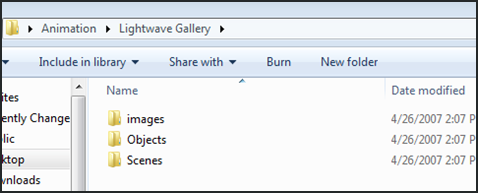 Lightwave project directory screenshot